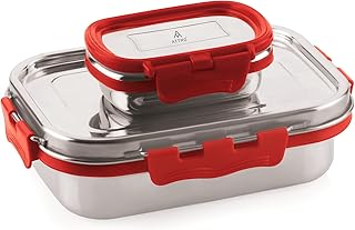 ATTRO Shine Medium Stainless Steel Lunch Box 2-Piece Set  800ml + 150m