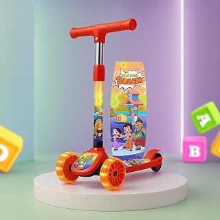 Kidsmate Chhota Bheem Kick Scooter with Broad LED PVC Wheels | Non-Sli