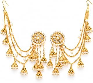 ZENEME Traditional Stylish Gold Plated Polki & Pearl Bahubali Jhumki J