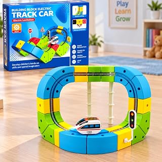 GRAPHENE 67 PCS Electric Train Set with 3D Flexible Cube Tracks DIY Ra