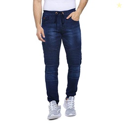 CAHOOT Men' Denim Jeans for Regular Wear Blue Dark Wash Self Patterned
