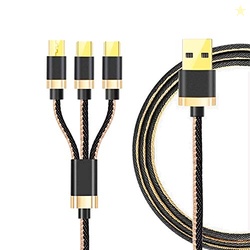 MKU3I1 3 Amp 3 in 1 Nylon Braided Multi Charging Cable Multiple USB Ph