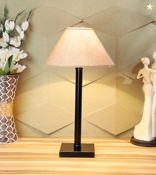 tu casa Off White Cotton Flex Shade with Black Metal-Iron Base Table L