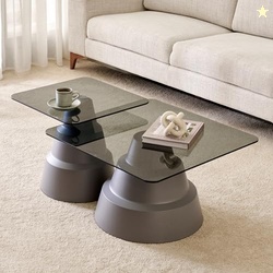 Nebulous Tempered Glass Top Set of 2 Nesting Coffee Tables | Center Ta