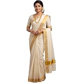 ALLUVY Kuthampully Kerala Kasavu Saree Cotton Plain 2 inch border and