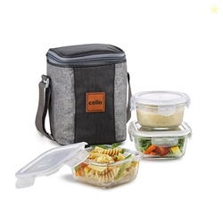 Glassy Mix Lunch Box with Jacket for Office, Transparent | 2 x 320ml,