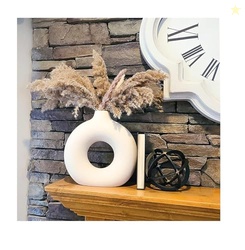 SPHINX White Ceramic Donut Vase, 6 Inch Modern Flower Vase for Pampas
