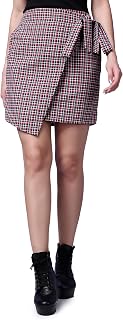 Casual Mini Checks Print Wrap-Up Skirt for Women | Wrap-Up Ruffle Skir
