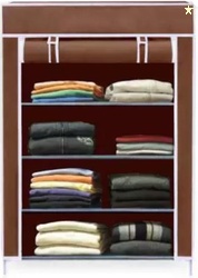 EEMWAY Carbon Steel Collapsible Wardrobe Finish Color - BROWN, DIY(Do-