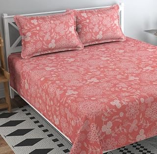 200 TC 100% Cotton Feel Bedsheet for Double Bed with Two King Size Pil