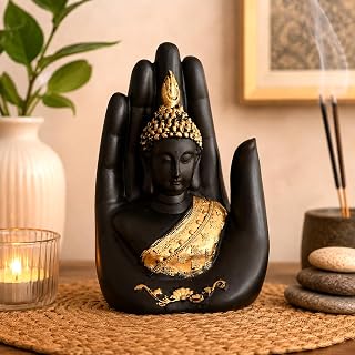 eCraftIndia Golden Handcrafted Palm Buddha Polyresin Showpiece (12.5 c