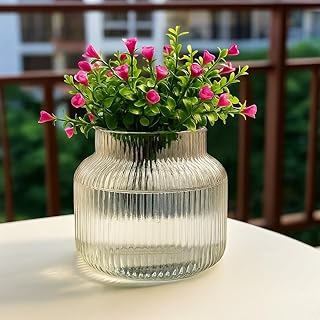 Mahganya Glass Vase, Round, 4 x 5 Inch, Clear, for Home & Office Decor