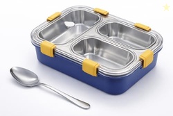 3 Compartment Lunch Box Insulated Air Tight BPA Free Lunch Box, Stainl