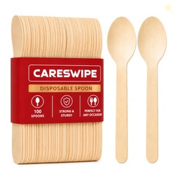 Careswipe 160 mm, 100 Pack Disposable Spoons | Wooden Dining Flatware