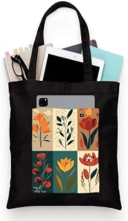 ZORI Black Tote Bag With Pocket Printed Designed Canvas Tote Bags For