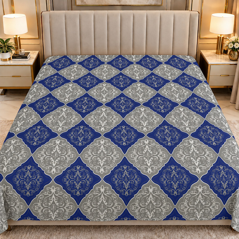 DREAM  LIVING Microfiber Double Flat 110 TC Printed 1 Bedsheet (Blue,G