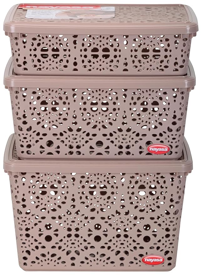 Nayasa Flower Storage Basket Set Of 3 |Small + Medium + Big | Plastic