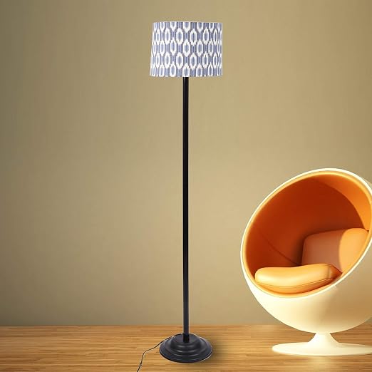 tu casa Floor Lamps Black Metal Base with Blue/Black Cotton (Ikat Prin