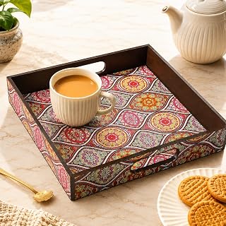GKD Wooden Serving Tray  Royal Blue Mandala Design  11x11 Inch MDF Tea