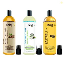 Rey Naturals Hair Oil Combo - Cold Pressed Castor Oil, Virgin & Pure C