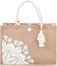 BLACKBOXES Jute Tote Bag for Women-Waterproof Beach Bag, Large Reusabl