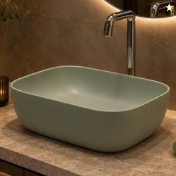 Vivatra Ceramic Tabletop Wash Basin  Matte Rectangular Countertop Vess
