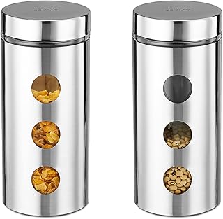 Amazon Brand - Solimo Drip Window Steel Jacketed Glass Jar | Multipurp