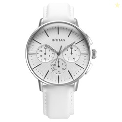 Titan Light Leathers Multifunction Silver Dial Leather Strap Watch for