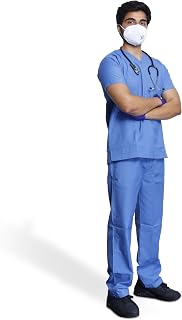 Medical Scrub Suit For Men - Sky Blue (Small) | Poly Viscose Fabric |