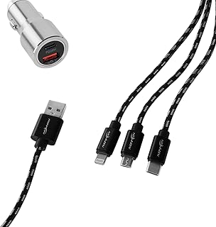 Nippon Dual USB Port Car Fast Charger with 1 Meter 3 in 1 Braided USB