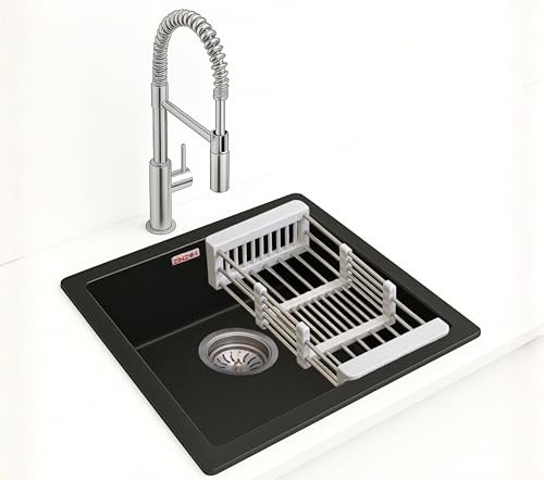 Zinzer Granite Quartz Kitchen Sink (16x18x8, Midnight Black) | Undermo