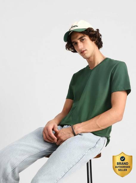 Snitch Men Self Design Crew Neck Pure Cotton Yellow T-Shirt