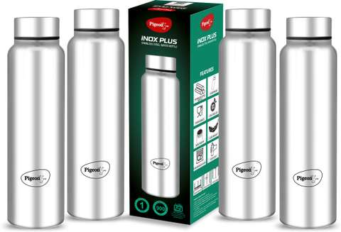 Pigeon Inox Plus 900 ml Steel Bottle (Pack of 4, Silver)
