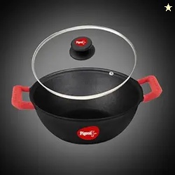 Pigeon by Stovekraft Cast Iron Kadai with Glass Lid | Small, 20 cm | N