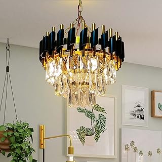 Black Mamba Modern Crystal Pendant Light 2 Tiers Black and Gold Fixtur