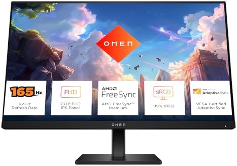 HP OMEN Gaming Monitor, 23.8 inch(60.5 cm) FHD, 165Hz, 3-Sided Borderl