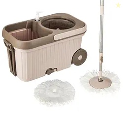 Elite Spin Mop with Bigger Wheels and Auto- Fold Handle, Chestnut, 2 R