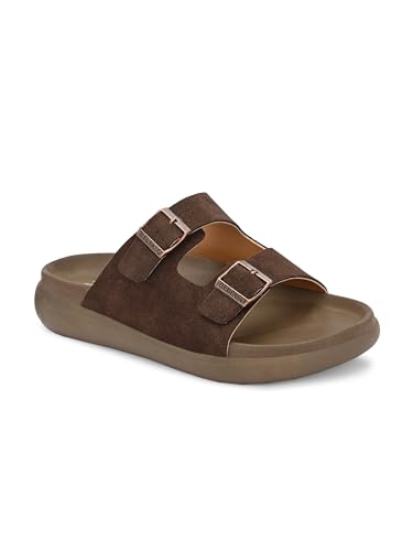 EL PASO Men Brown Faux Leather Ultra Comfortable Casual Slip On Sandal