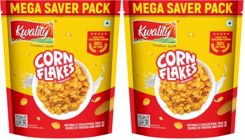 Kwality Corn Flakes 800g | Made with Golden Corns | 99% Fat Free, Natu