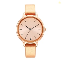 Fastrack Glitch Quartz Analog Rose Gold Dial Peach Leather Strap Watch
