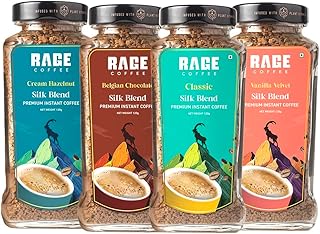 RAGE COFFEE Silk Blend Instant Coffee Combo Pack of 4 | Classic, Belgi