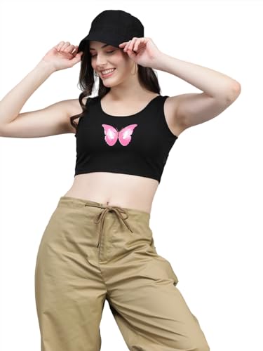 KOTTY Women's Casual Sleeveless Printed Top(Black,M)