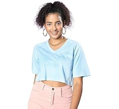 JUNEBERRY Women Cropped V-Neck Atomizer T-Shirt with Graphic Print
