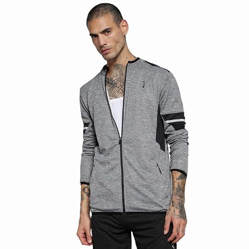 CAHOOT Men's Grey Heathered Activewear Jacket with Contrast Detail for