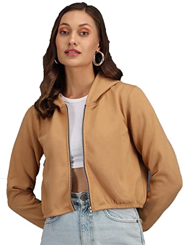 KOTTY Womens Full Sleeve Solid Hooded Sweatshirt (Beige,L)_KTTWOMENSWE