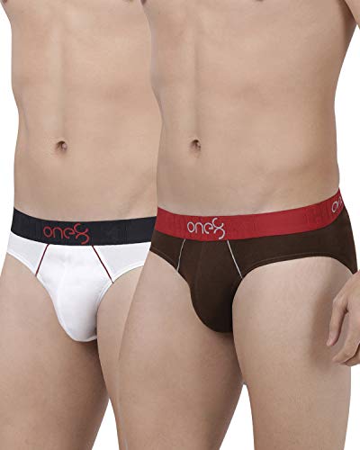ONE8 by Virat Kohli Men's Cotton Briefs (Pack of 2) (102D-WHITE/BROWN_