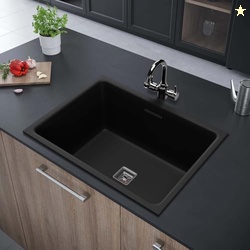 Johnson Qubix Black Quartz Kitchen Sink with Waste Coupling | 24 x 18