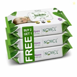 Novel Baby Wet Wipes 72 Wipes x Pack of 3 (216 Wipes) | Aloe Vera, Cha