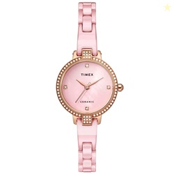 TIMEX Womens 28 mm Mother of Pearl Pink Dial Ceramic Bracelet Analogue