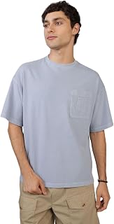 American Eagle Men Blue Oversized Pocket T-Shirt